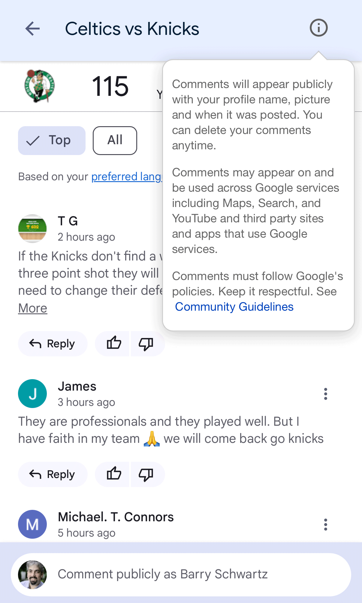 Google Search Discussions Beta Comments Label